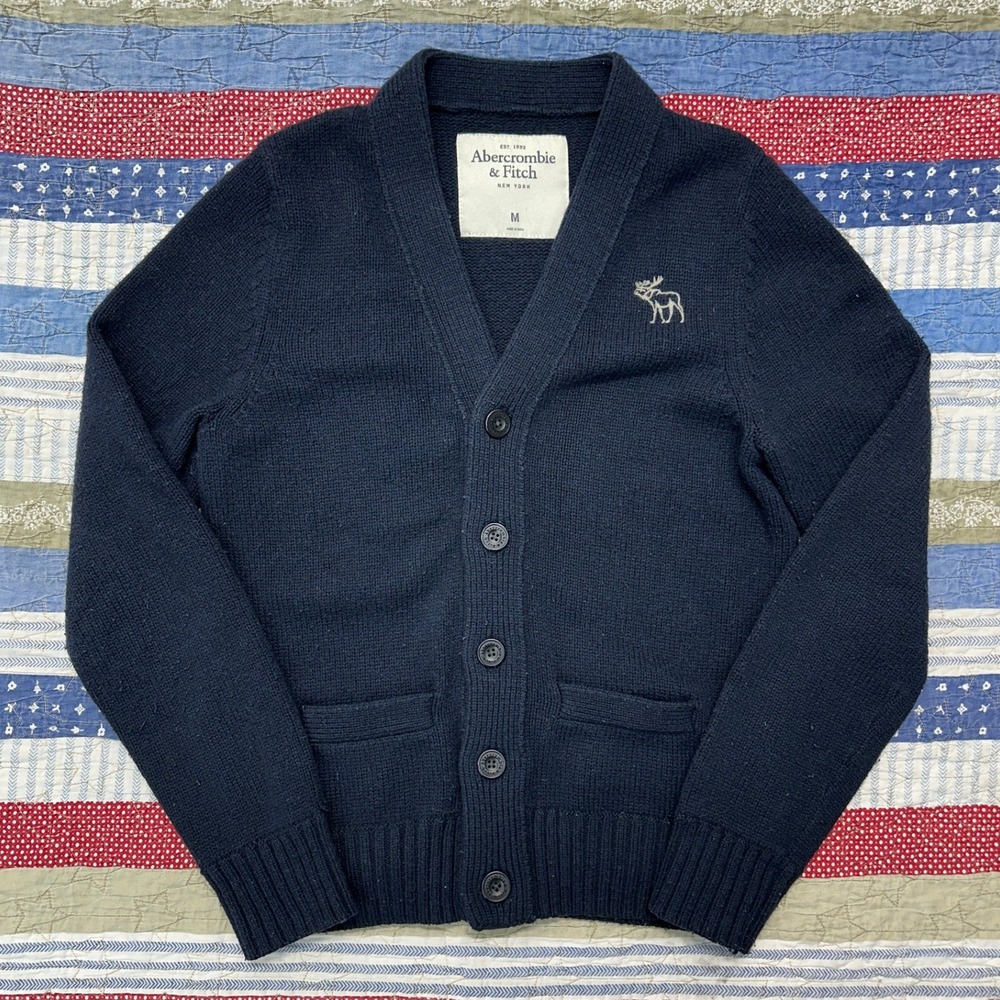 Abercrombie & Fitch Cardigan Navy Blue Wool Blend Shawl Collar / Mens Medium